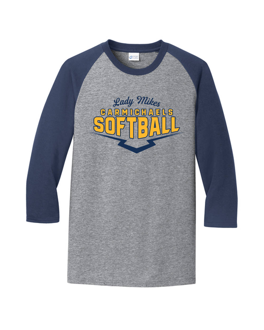 Carmichaels Softball - Port & Co Core Blend 3/4-Sleeve Raglan Tee