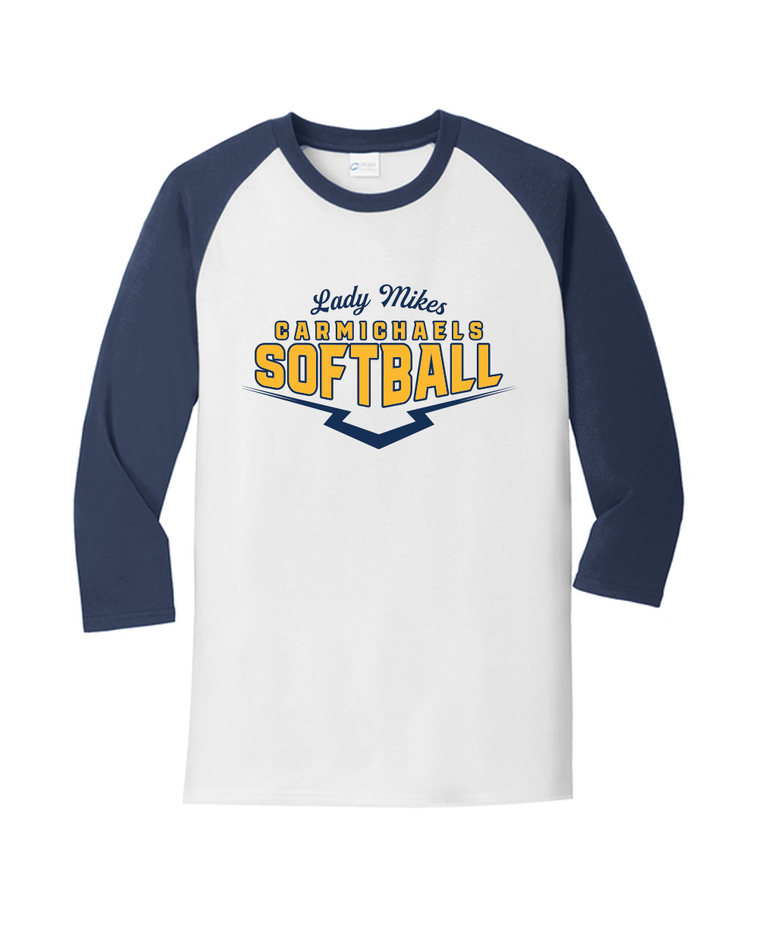 Carmichaels Softball - Port & Co Core Blend 3/4-Sleeve Raglan Tee