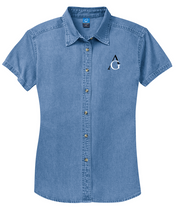 Load image into Gallery viewer, Albert Gallatin Port &amp; Company Ladies Short Sleeve Value Denim Shirt
